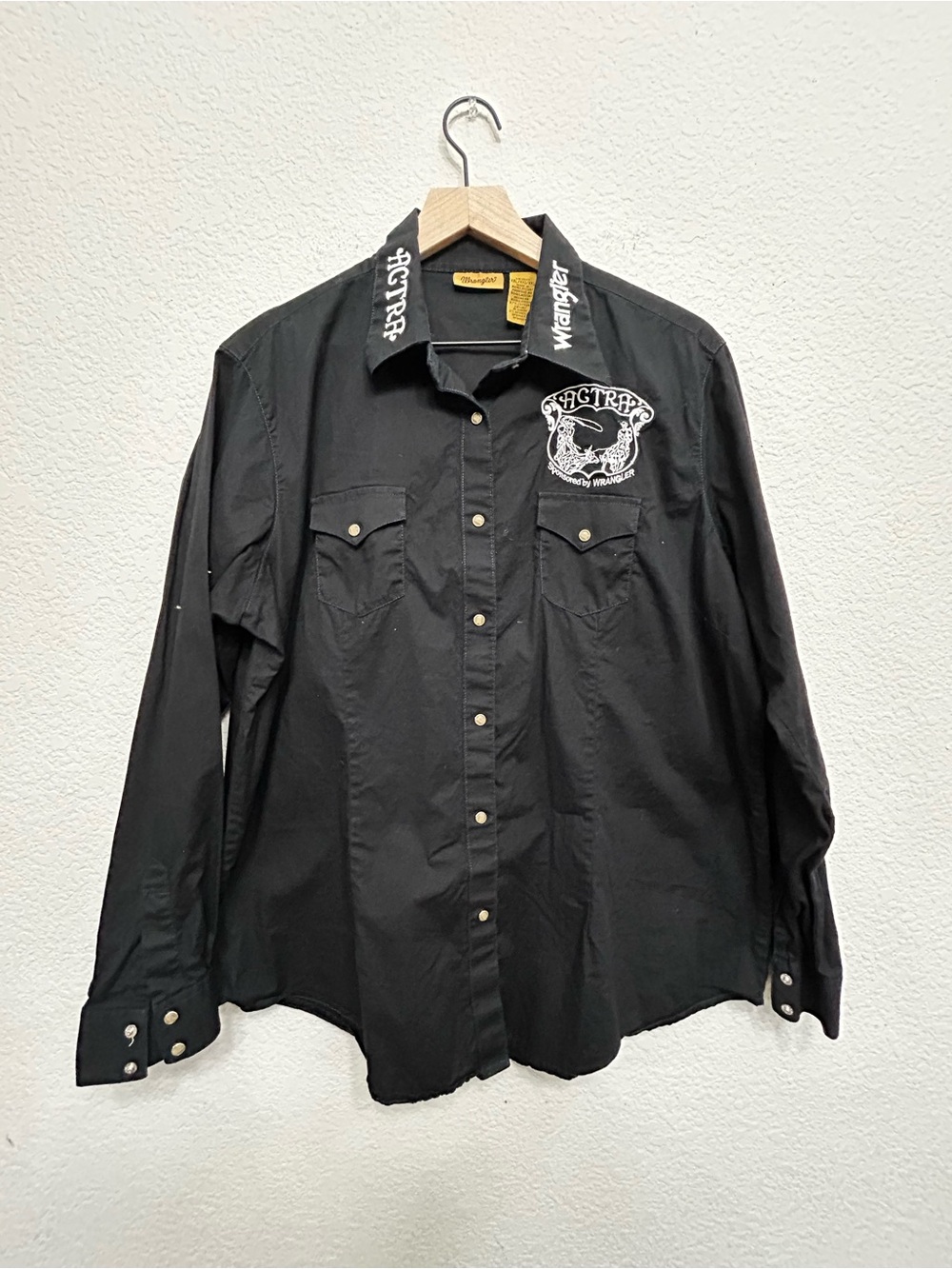 Wrangler ACTRA Embroidered Western Snap Shirt Women XXL Black Team Roping Rodeo